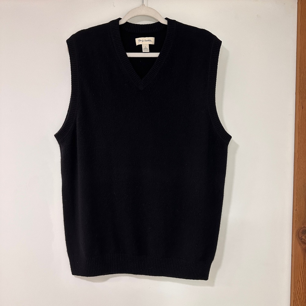 John W. Nordstrom Cashmere V-Neck Sweater Vest Mens Large Black Quiet Luxury - Picture 1 of 6